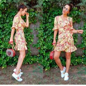 ZARA Floral Blogger CottageCore Festival Boho Feminine Summer Wrap Flowy Dress S